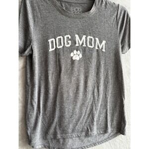 Modern Lux M Gray Knit Crew Neck Short Sleeve Dog Mom Paw Print Graphic T-Shirt